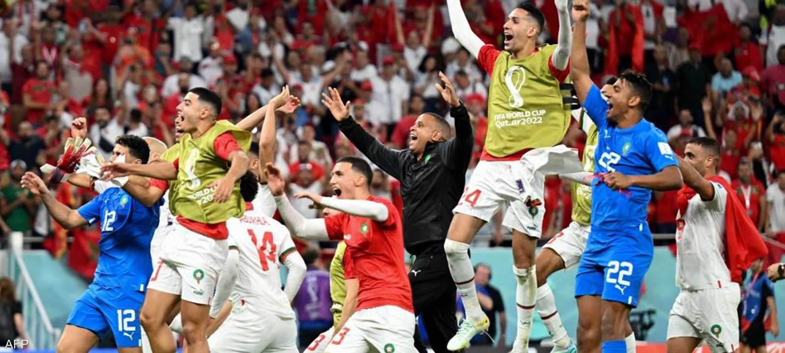 فرحة لاعبي المنتخب المغربي بعد الفوز على بلجيكا