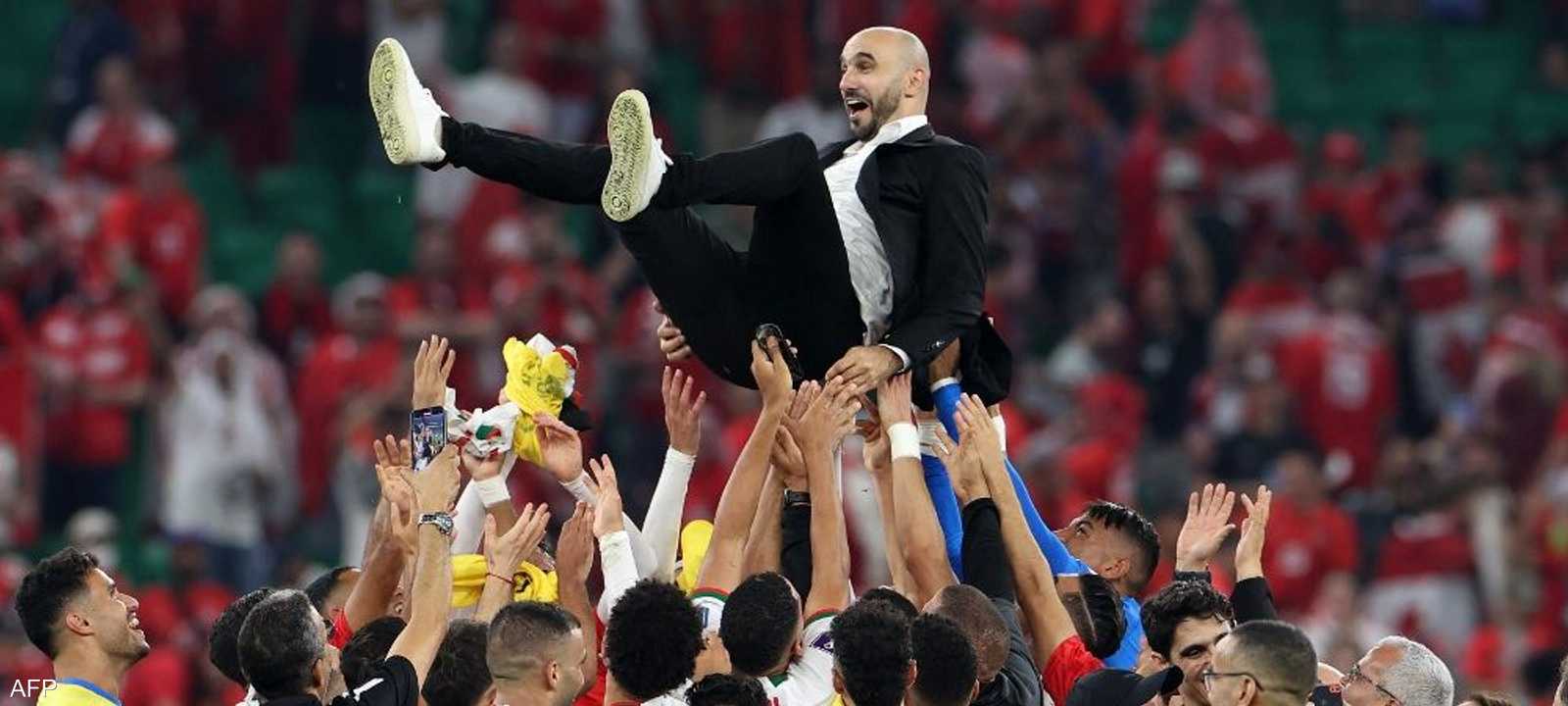 احتفال لاعبي المنتخب بوليد الركراكي