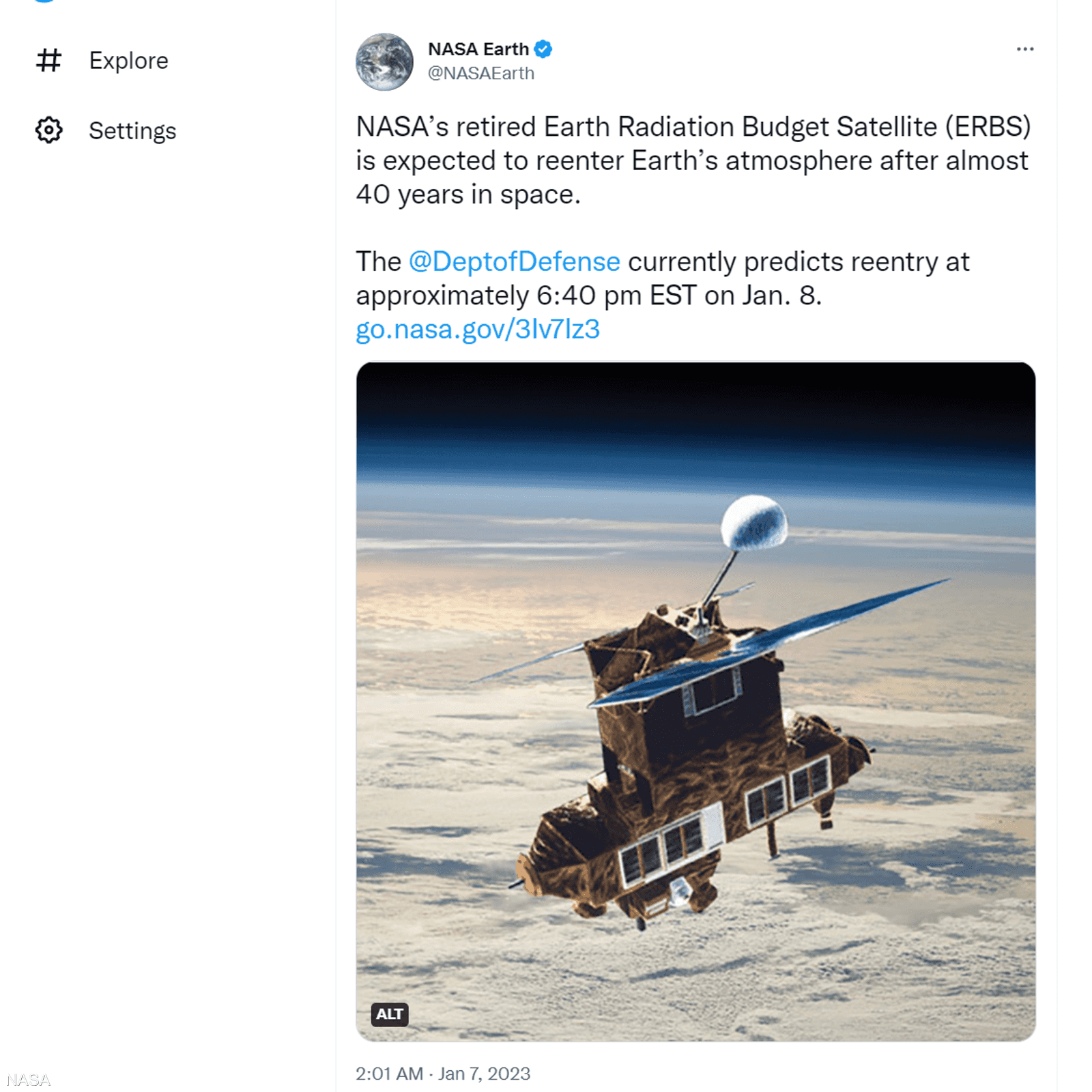 تغريدة ناسا حول القمر الاصطناعي