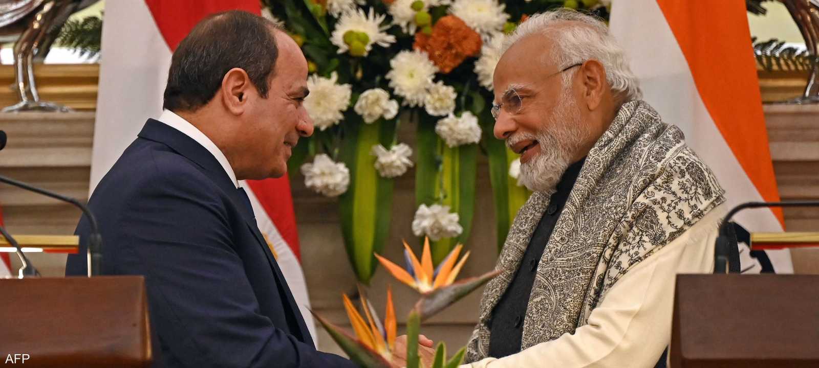 الرئيس الهندي والرئيس المصري خلال الاجتماعات المشتركة