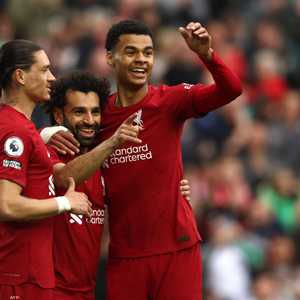 فرحة صلاح بالهدف الذي سجله في مرمى برينتفورد