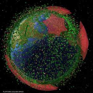 الخريطة التي تظهر الأجسام الفضائية التالفة حول الأرض.