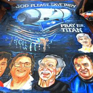 رسم للضحايا الخمسة الذين كانوا على متن الغواصة