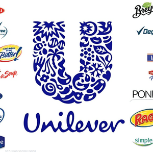 منتجات يونيليفر يتوسطها شعار الشركة