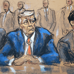 رسم سكيتش لترامب خلال مثوله أمام المحكمة