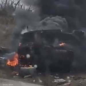 صورة متداولة للدبابة البريطانية المدمرة في أوكرانيا.