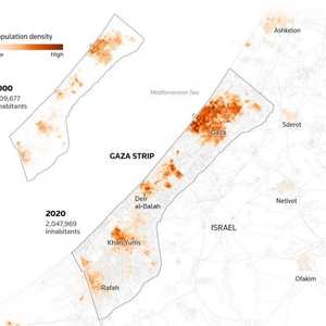 الخريطة تظهر كثافة سكانية مرتفعة شمال القطاع