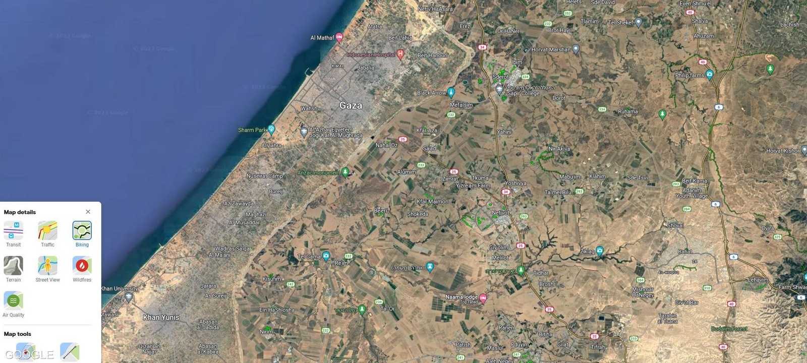 صورة لقطاع غزة على خرائط غوغل