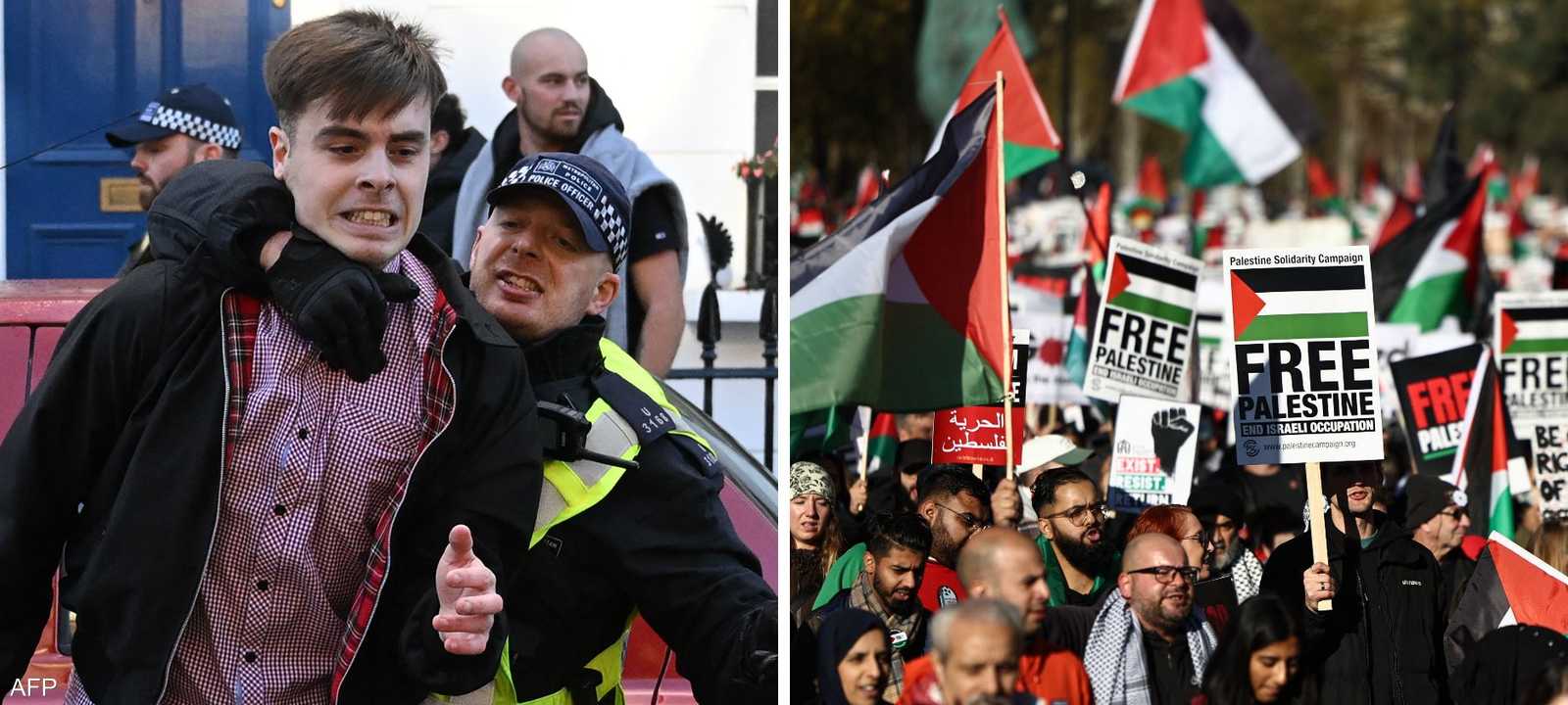 جانب من المسيرة الفلسطينية وشغب اليمينيين