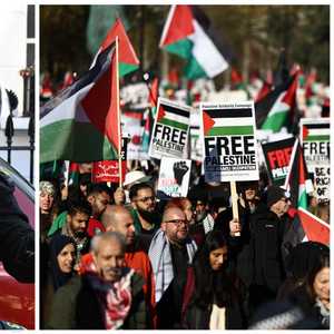 جانب من المسيرة الفلسطينية وشغب اليمينيين