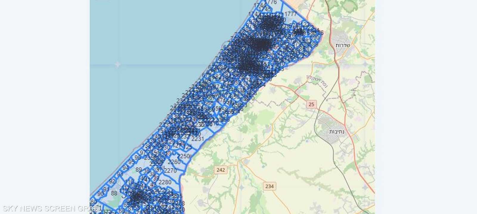 خريطة "البلوكات" التي نشرها الجيش الإسرائيلي