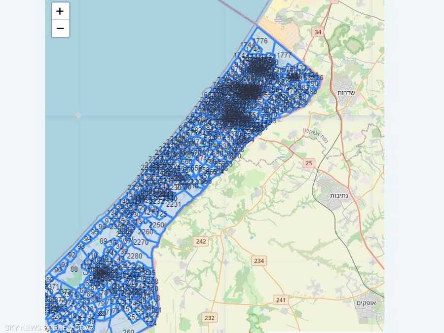 خريطة "البلوكات" التي نشرها الجيش الإسرائيلي