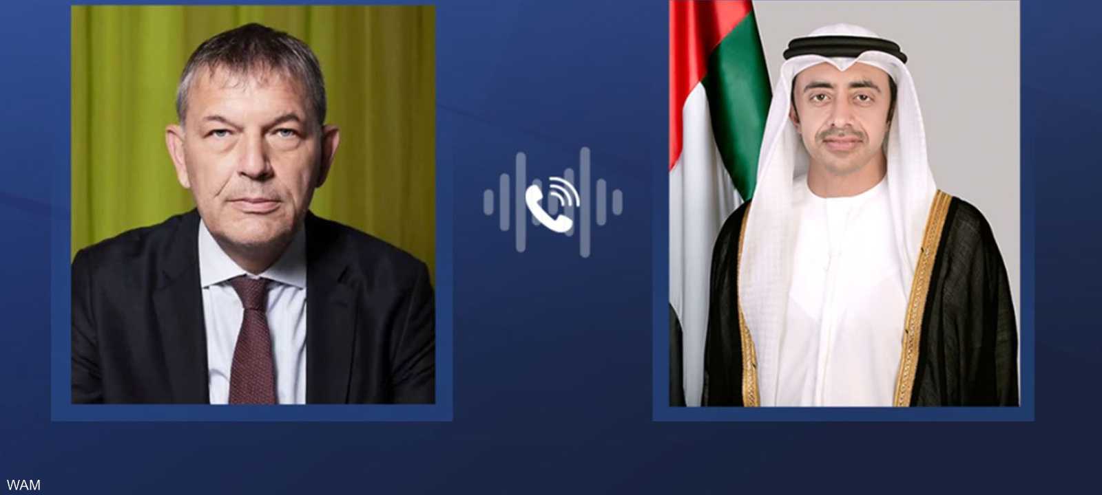 اتصال هاتفي بين الشيخ عبد الله بن زايد وفيليب لازاريني