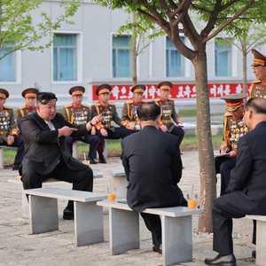 كيم مع مجموعة من الضباط والمسؤولين