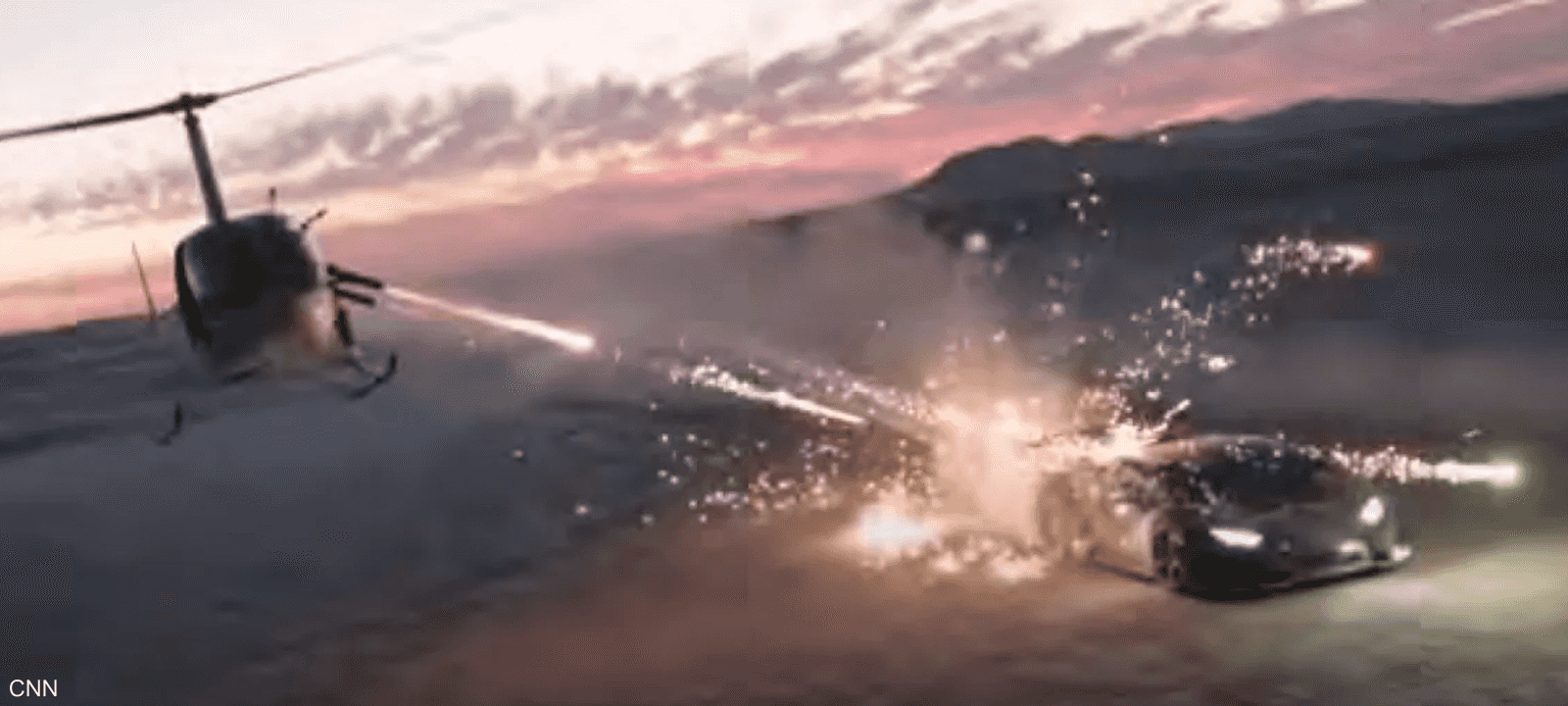 صورة من مشهد تصوير استهداف لامبورغيني من هيلكوبتر