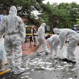 تنظيف نفايات من أحد بالونات كوريا الشمالية