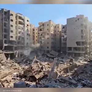 مشاهد تظهر آثار الدمار الذي أصاب موقع اغتيال حسن نصرالله