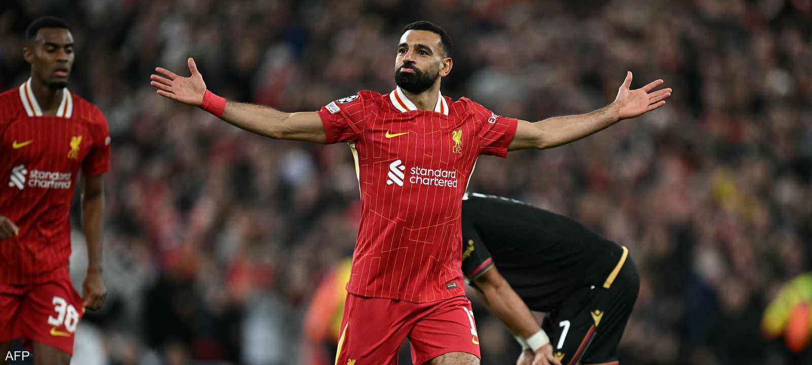 محمد صلاح محتفلا بالهدف في مرمى بولونيا