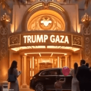 ظهر في الفيديو أبراج تحمل اسم دونالد ترامب