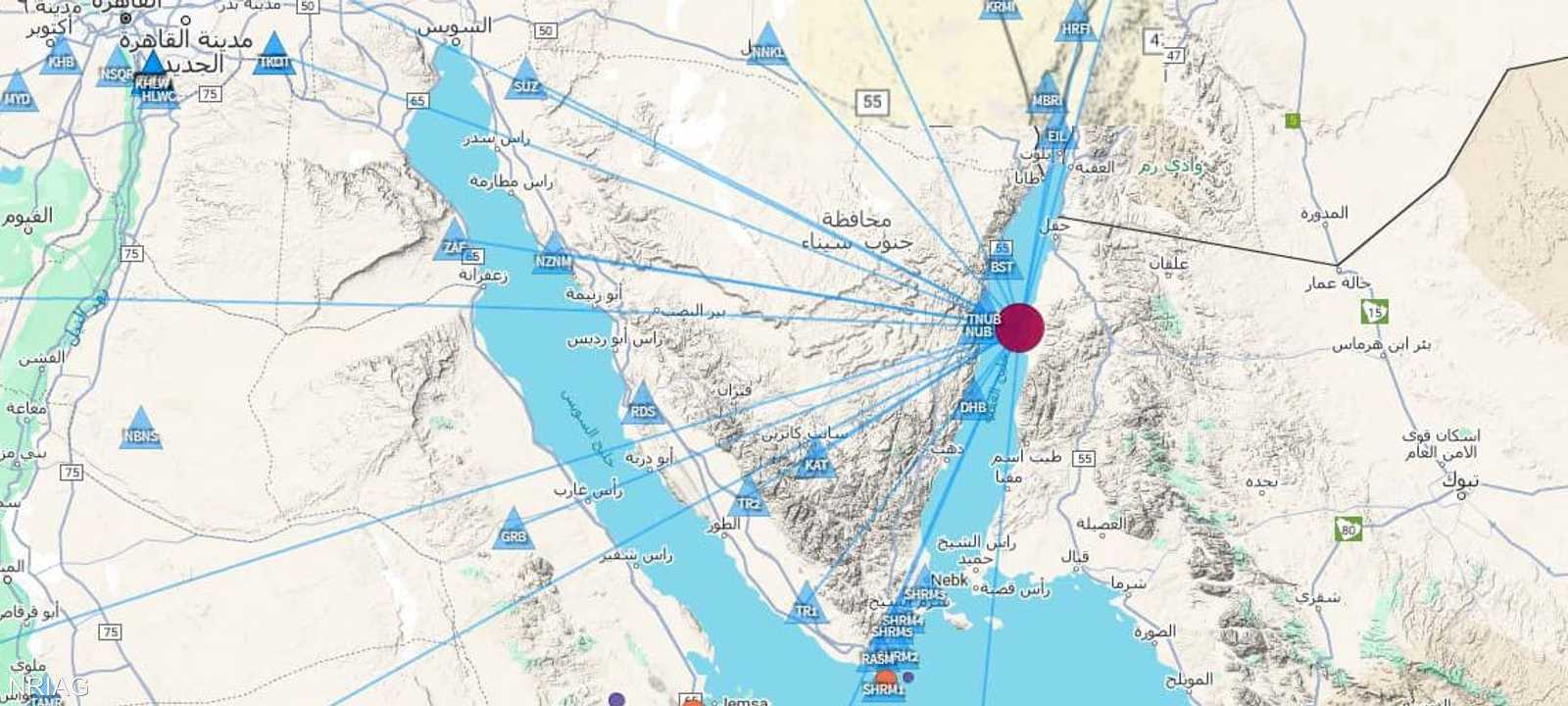 مركز الزلزال في خليج العقبة
