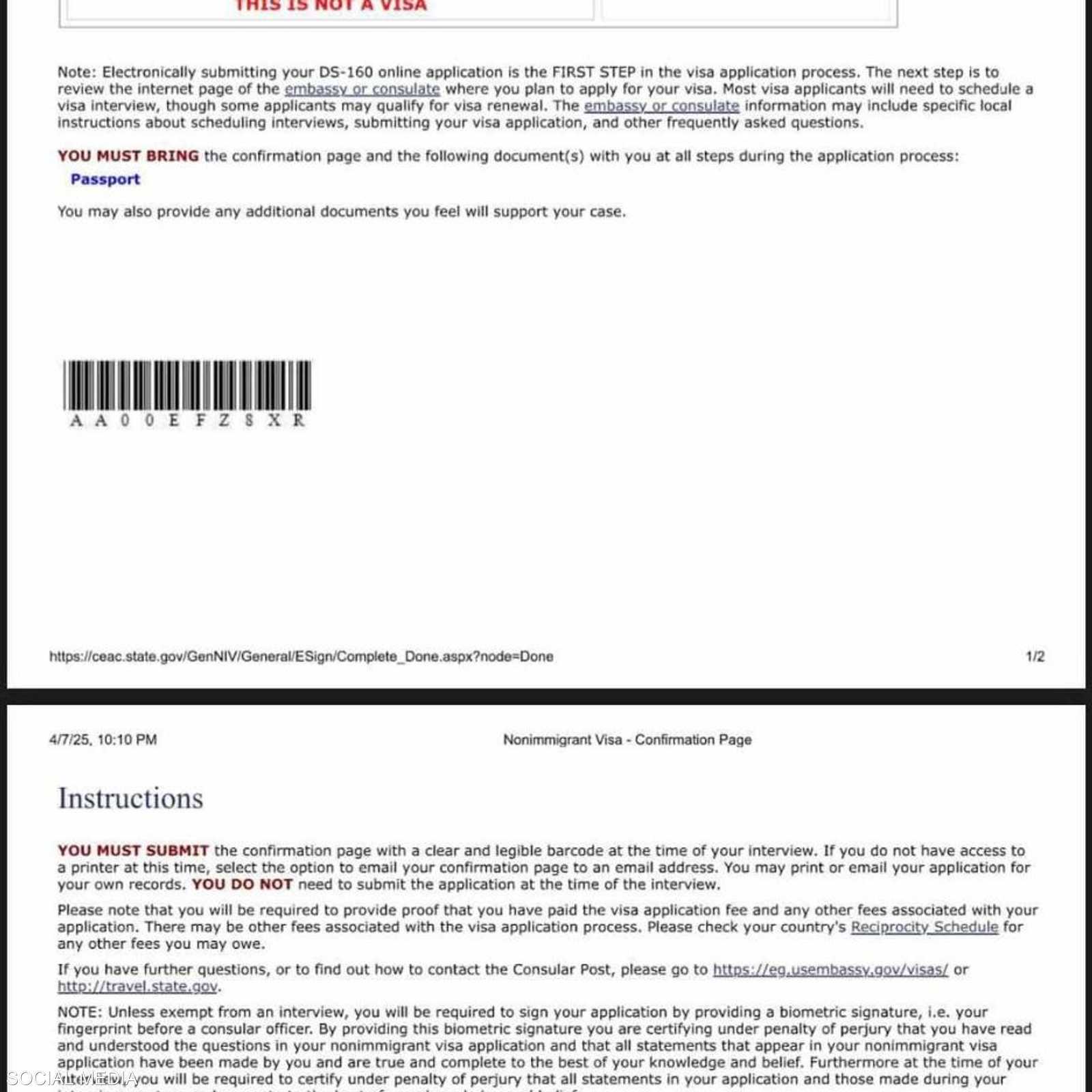 صورة متداولة تظهر تأشيرة زيزو إلى الولايات المتحدة