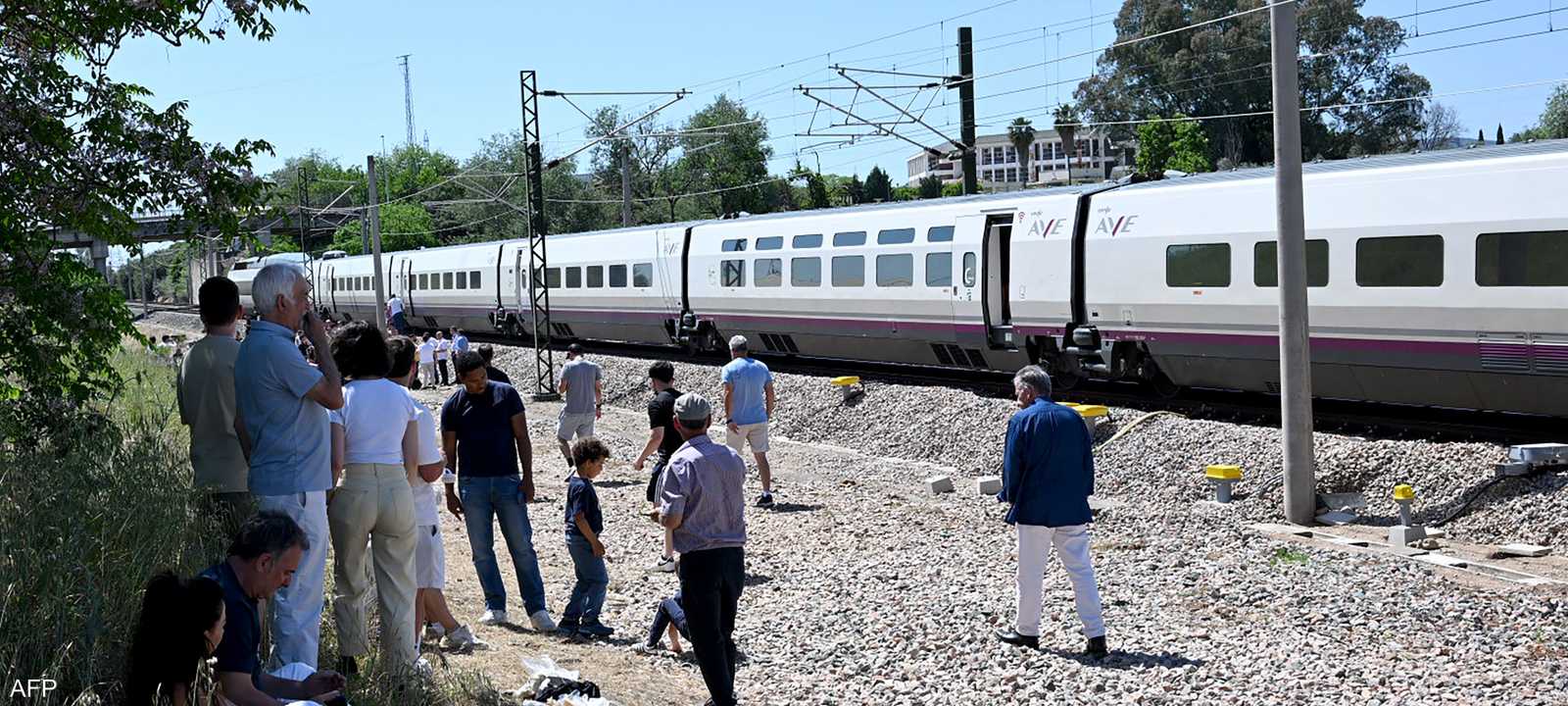 ركاب ينتظرون بجانب قطار متوقف قرب قرطبة بعد انقطاعٍ الكهرباء