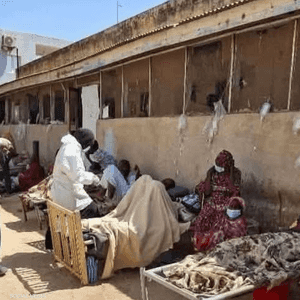 مرضى يتلقون العلاج في العراء