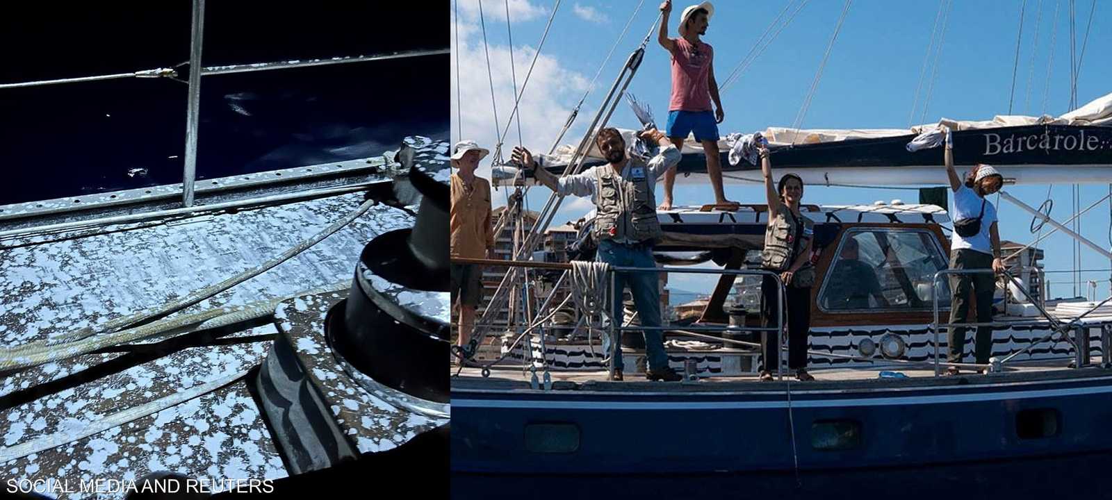 مسيرات ترش السفينة مادلين بمادة بيضاء