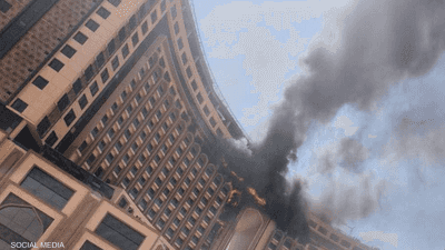 بالفيديو.. اندلاع حريق بفندق ضخم في بغداد