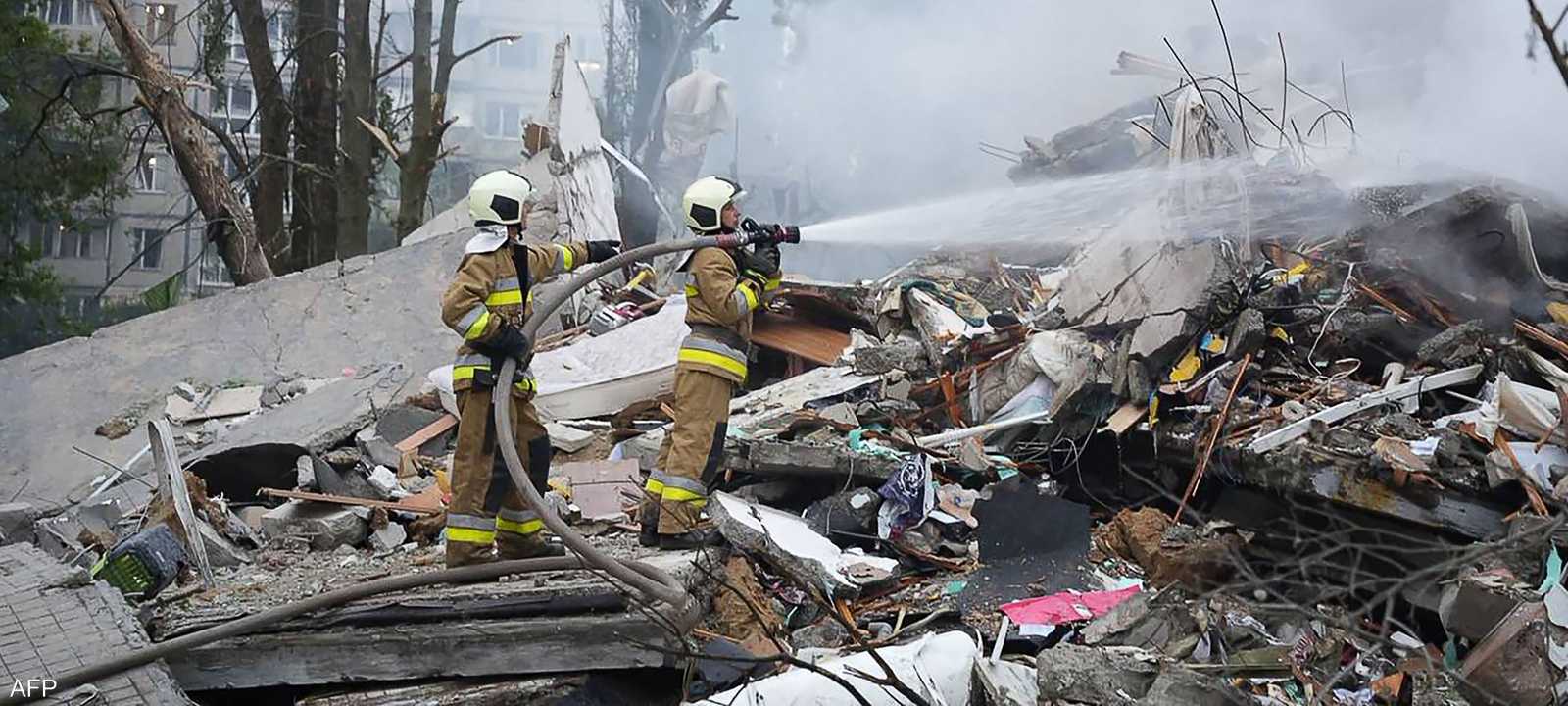 من آثار قصف روسي لمبنى في العاصمة الأوكرانية كييف.. أرشيف
