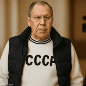 لافروف بشعار الاتحاد السوفييتي