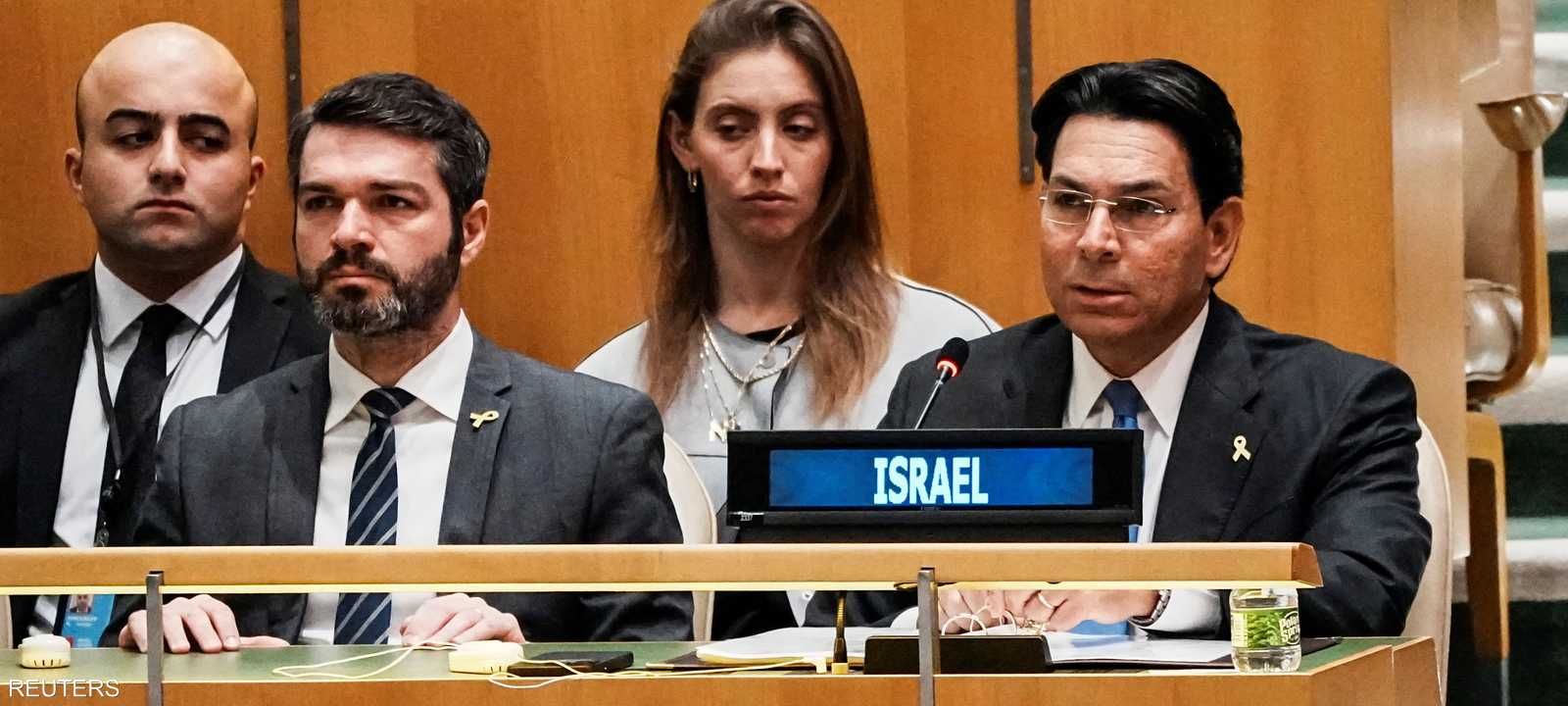 مندوب إسرائيل لدى الأمم المتحدة داني دانون، خلال الجلسة
