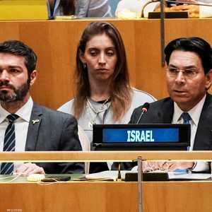 مندوب إسرائيل لدى الأمم المتحدة داني دانون، خلال الجلسة