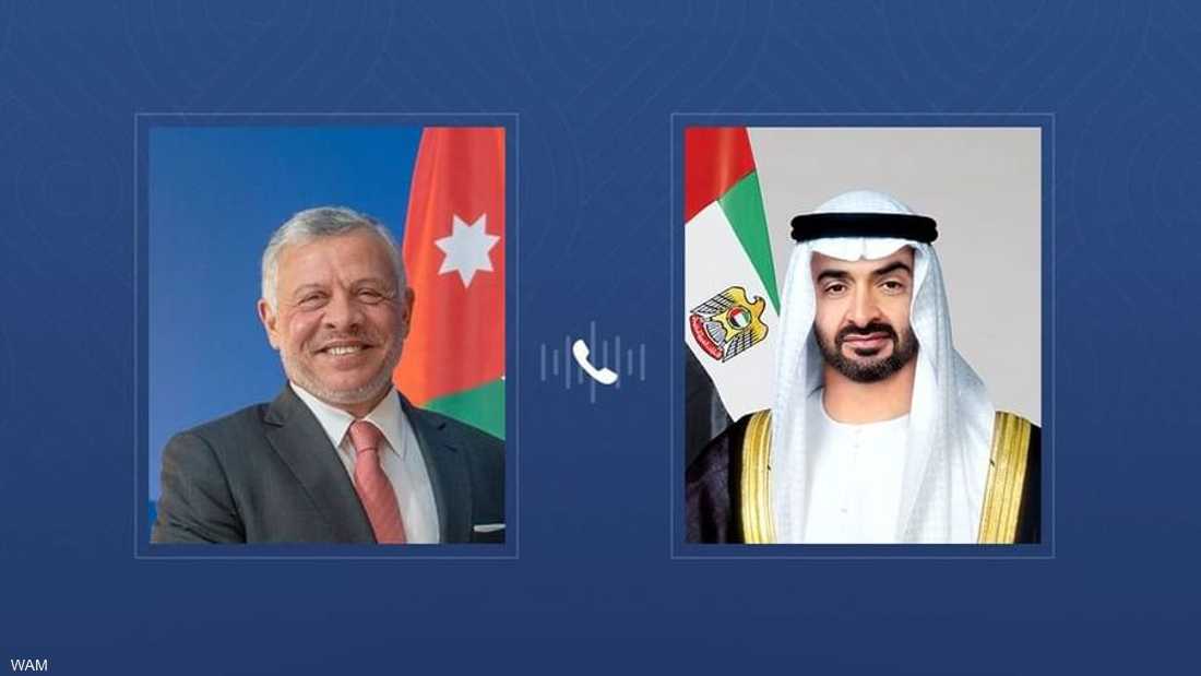 رئيس دولة الإمارات وملك الأردن يبحثان التطورات الإقليمية