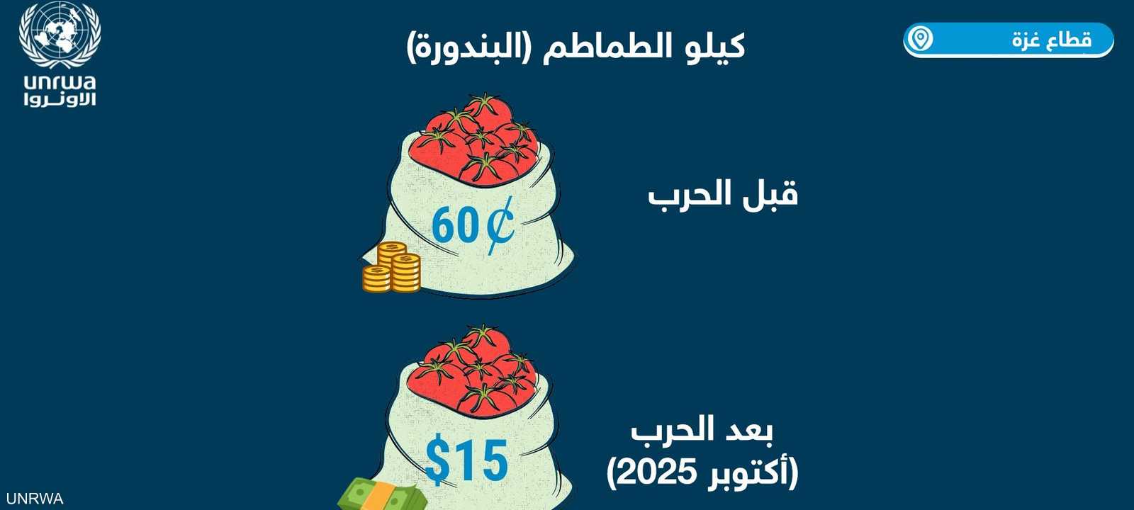 مقارنة لسعر كيلو الطمام في غزة قبل الحرب وحتى أكتوبر 2025