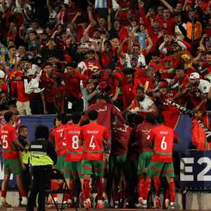 احتفال لاعبي المغرب خلال المباراة