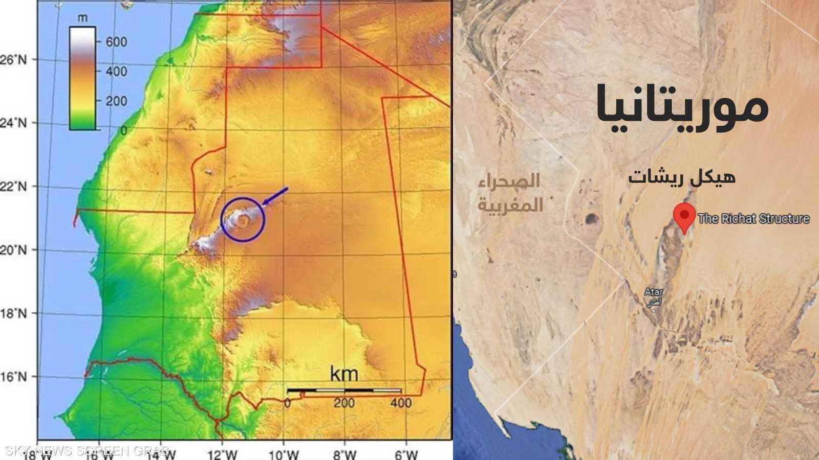 موقع الهيكل الجيولوجي المذهل في صحراء موريتانيا