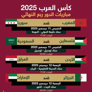 جدول مباريات الدور ربع النهائي في بطولة كأس العرب 2025