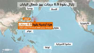 إلغاء تحذير تسونامي بعد هزة بقوة 6.9 درجة قبالة شمال اليابان