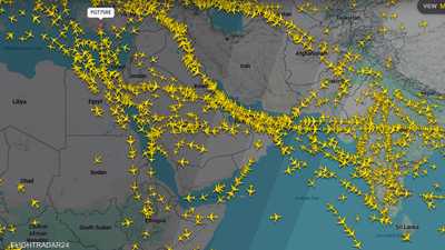 صورة تظهر خلو المجال الجوي الإيراني من حركة الطيران