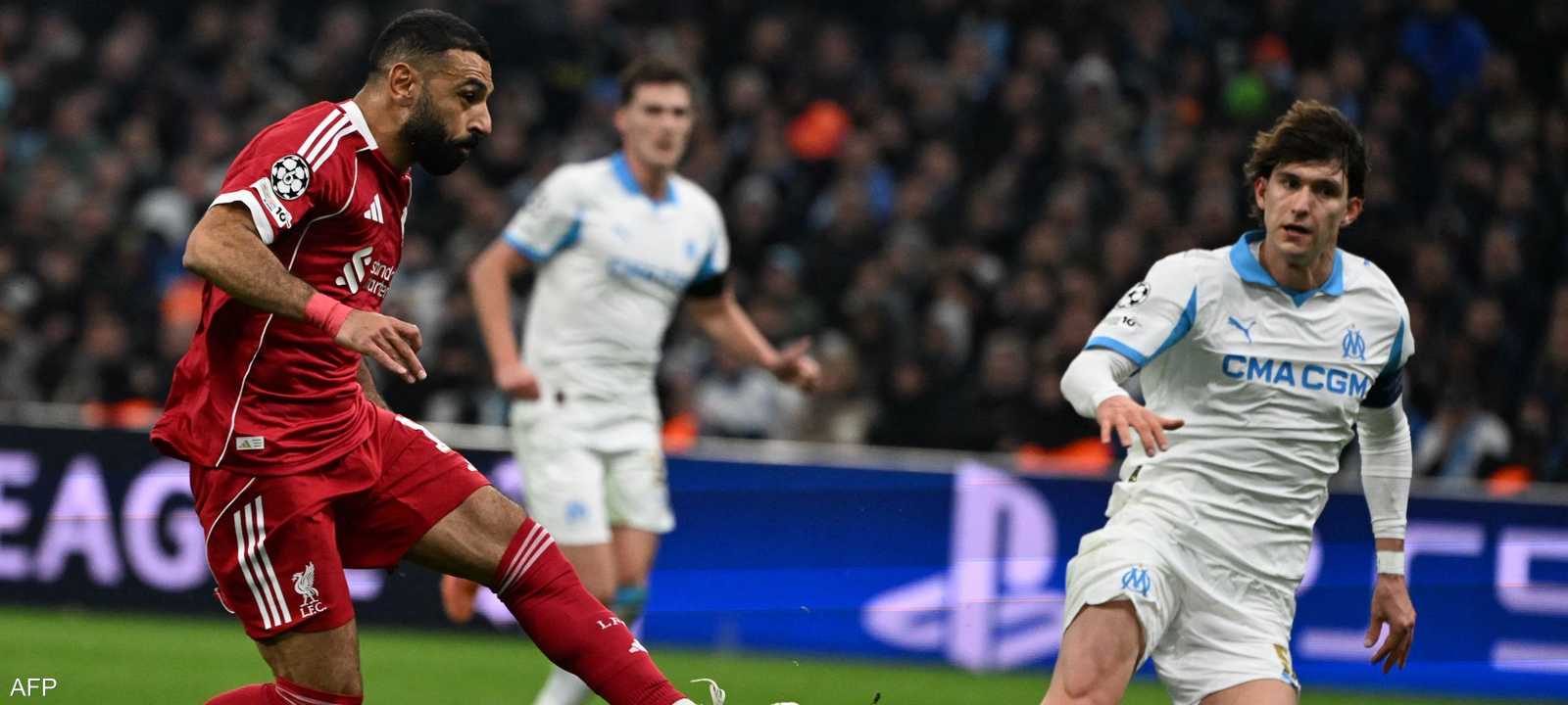 صلاح خلال مشاركته في لقاء ليفربول ومارسيليا