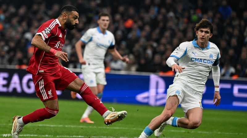 صلاح خلال مشاركته في لقاء ليفربول ومارسيليا
