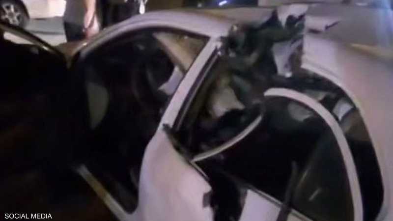 صورة متداولة للسيارة التي تعرضت للقصف من طائرة مسيرّة