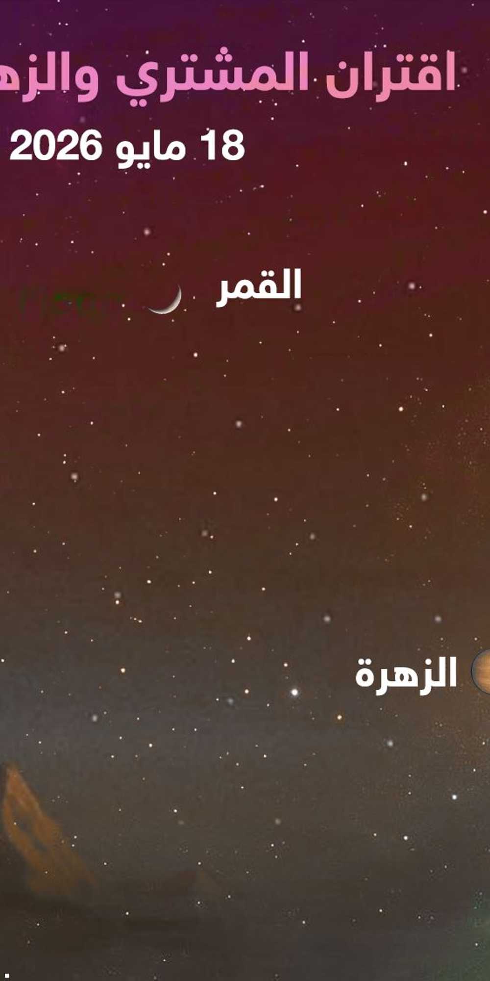 اقتران القمر بكوكبي الزهرة والمشتري مساء 18 مايو
