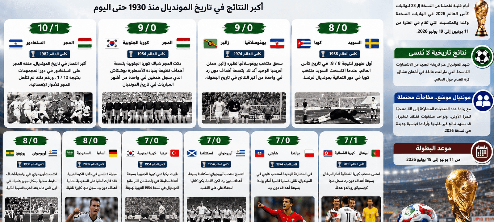 الانتصارات التاريخية تزين سجل كأس العالم