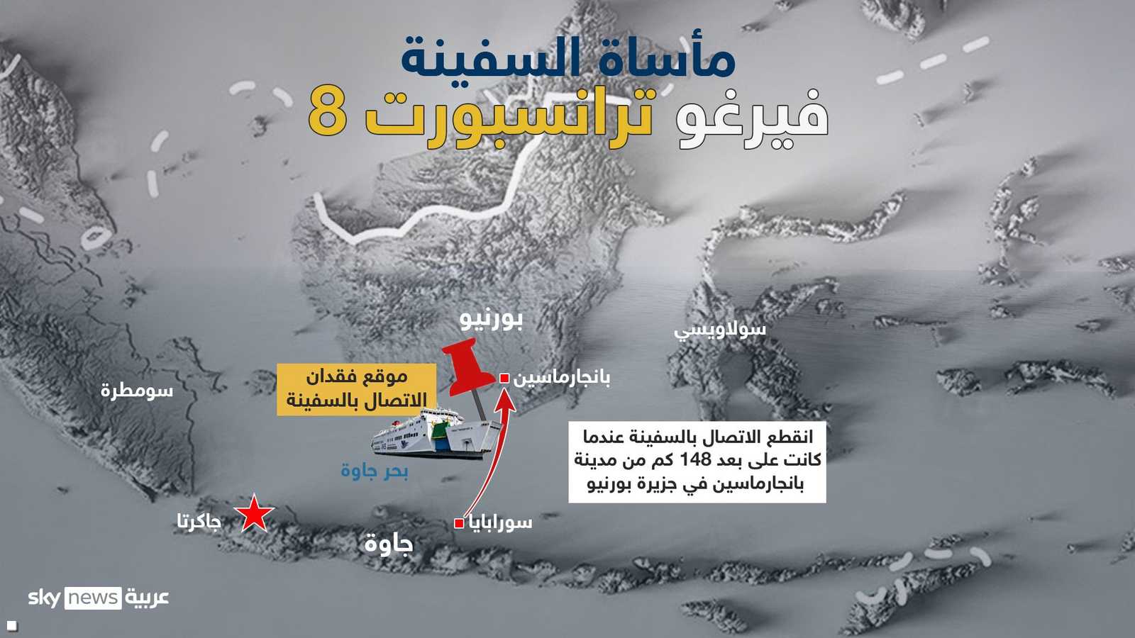 السفينة فقدت الأحد على بعد 148 كم من بانجارماسين