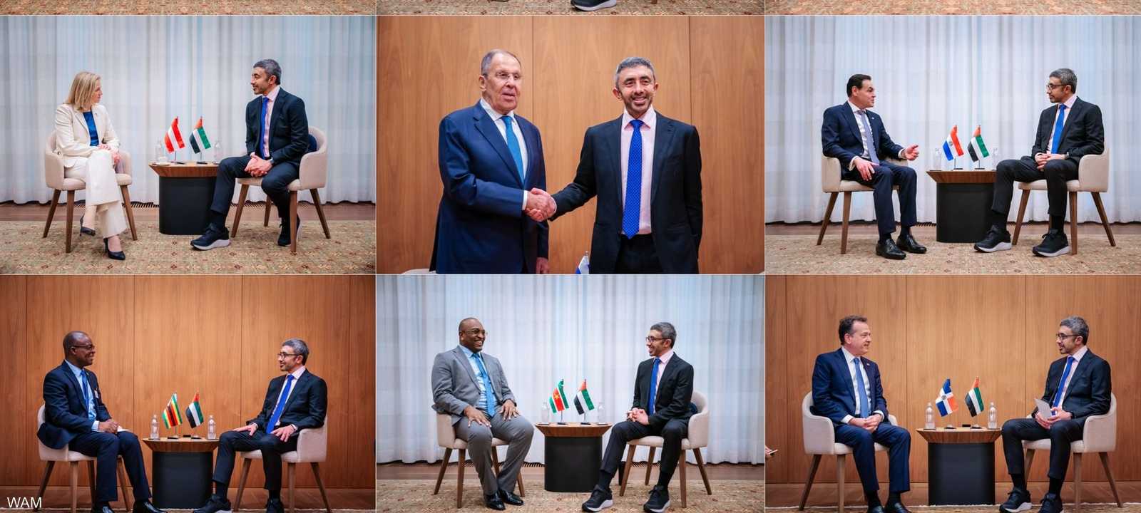 عبد الله بن زايد خلال لقائه عددا من المسؤولين في نيويورك