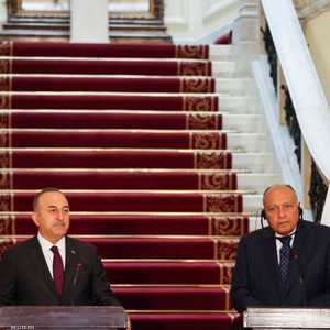 شكري وتشاووش أوغلو في المؤتمر الصحفي.