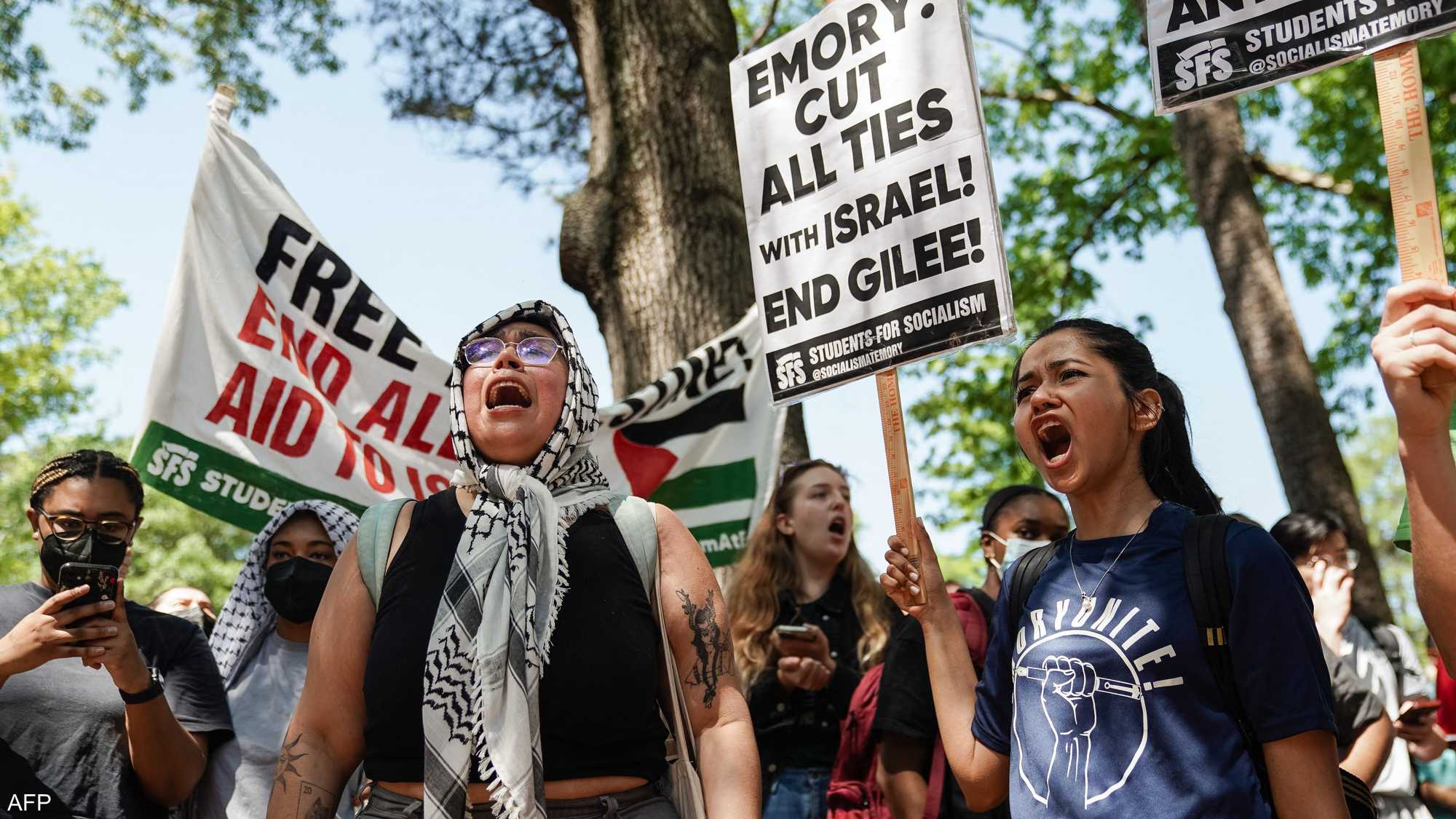 جانب من الاحتجاجات في الجامعات الأميركية