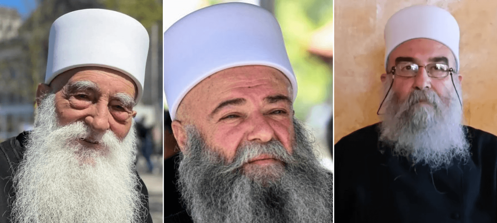 شيوخ الطائفة الدرزية من اليمين الهجري وجربوع والحناوي